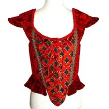 Renaissance Corset Top Red Velvet Lace Up Bodice Pirate Medieval Medium Theater