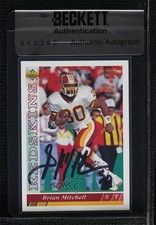BAS 1993 Upper Deck Brian Mitchell #315 Seal of Authenticity Auto 3c7