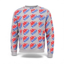 Kappa Sweatshirt Mens Large Gray Crewneck All Over Print Logo Pullover Jumper