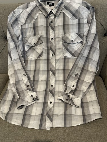 Rock & Republic White/Gray Plaid Long Sleeve Shirt XXL - Picture 4 of 6