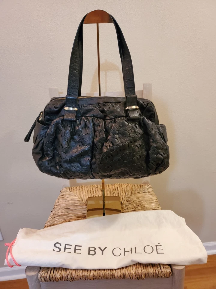 SEE BY CHLOE Cut Out Tote Shoulder Bag Logo Leather Black women's Bag & Dustbag  - Image 2 of 4