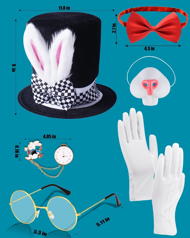 How To Costume Rabbit 6Pcs White Rabbit Costume Set Include Rabbits Ears Topper Plush Hat ...