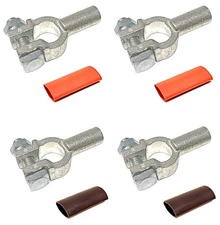 2 Gauge Battery Cable Ends - 2 Pairs Pure Copper Top Post Connectors + Heat Shri