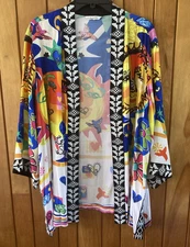 John Mark Open Front 3/4 Sleeve Embroidered Kimono Top 2X Bright