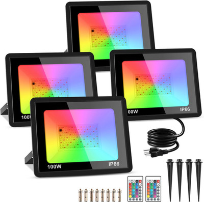 4 Pack 100W RGB LED Flood Lights, 12000LM Color Changing Smart Flood...