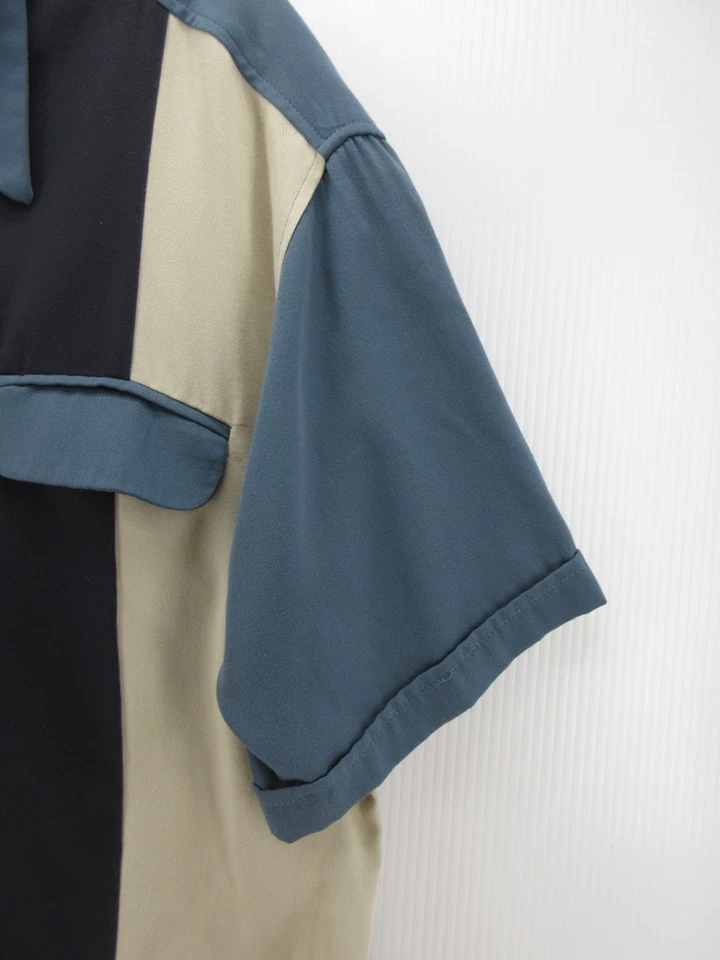 Camisa DE COLECCIÓN Freshjive Hombres XL Azul Bowling Cuello Lazo Rockabilly Resort Años 90 Foto 3 de 4