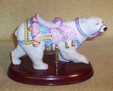 VINTAGE LENOX CAROUSEL "POLAR BEAR" FIGURINE WITH WOOD DISPLAY BASE
