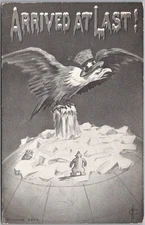 1910 ARCTIC EXPLORATION Postcard "ARRIVED AT LAST" Bald Eagle / North Pole