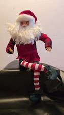 Vintage Santa Shelf Sitter Posable Legs And Arms Velvet Taiwan Collectible EUC