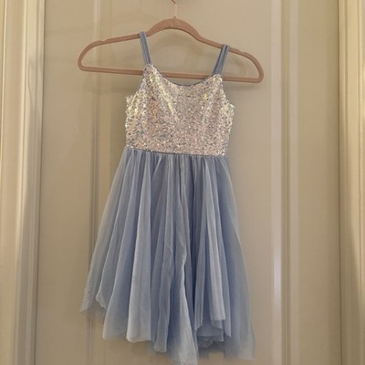 Cat and Jack blue sequin dress , Ruffled Tulle Dress size xs 4/5 Preowned kids 