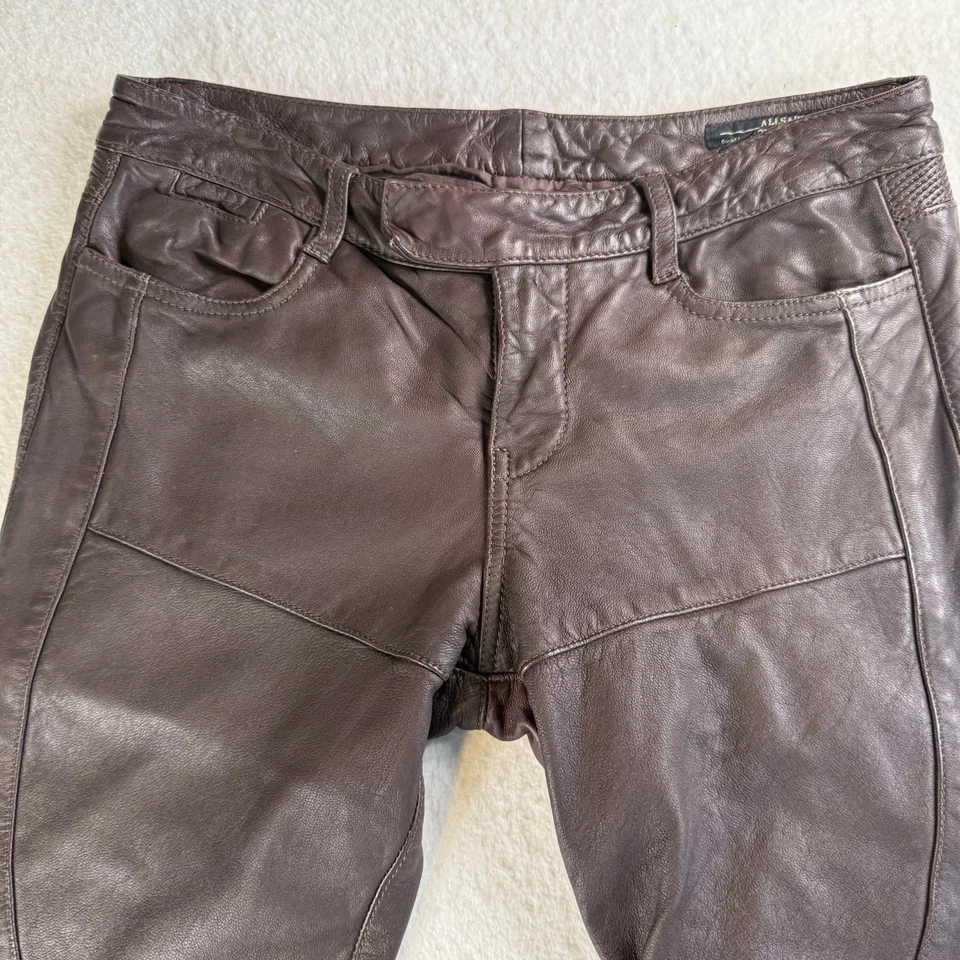 All Saints Biker Trousers Italian Leather Brown W28 L28 Streetwear Punk - Image 2 of 4
