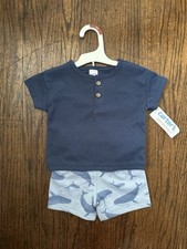Carter s Boys Blue Whale Two-Piece Outfit Short Sleeves Shorts Size 6 Months