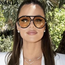 Luxury Brand Pilot Women Celebrity Designer Sunglasses Kardashian Orange Lenss