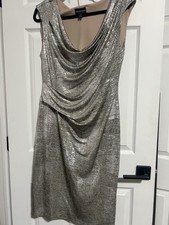 Connected Apparel Women’s Silver Sleeveless Dress With Ruched Waist