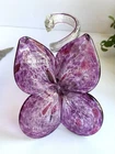 Vintage Murano Italy Handblown Art Glass Purple Pink Flower Glitter Petal Twist