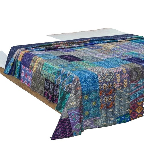 Vintage Kantha Throw Indian Sari Patchwork Quilt - A Wedding Gift