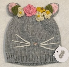 Mudpie Kitten Design Knit Baby Beanie Hat Size 12-18 Months