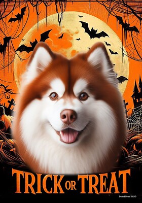 Siberian Husky Red/White Brown Eyes Trick or Treat Halloween Flag