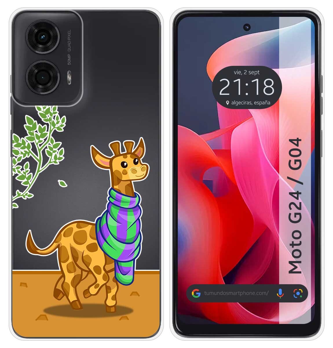 Cover Silicone Trasparente per Motorola Moto G04/G24 Disegno Giraffa Disegni