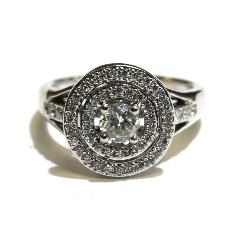 14k white gold .79ct diamond double halo ring 5.4g 7 ladies unique