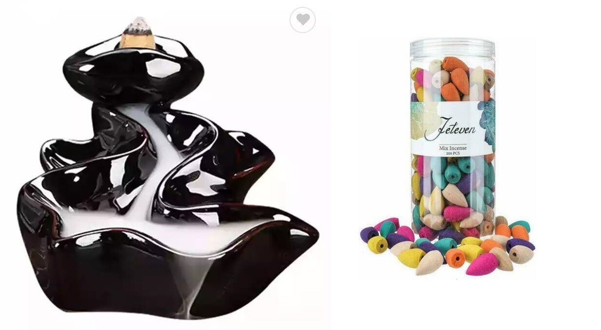 Keramik Rückfluss Räuchergefäß & 200 Räucherkegel Weihrauch Räucherkegel Halter