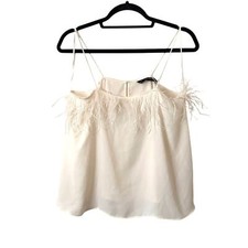 ZARA Feather Trimmed Blouse Ivory Medium