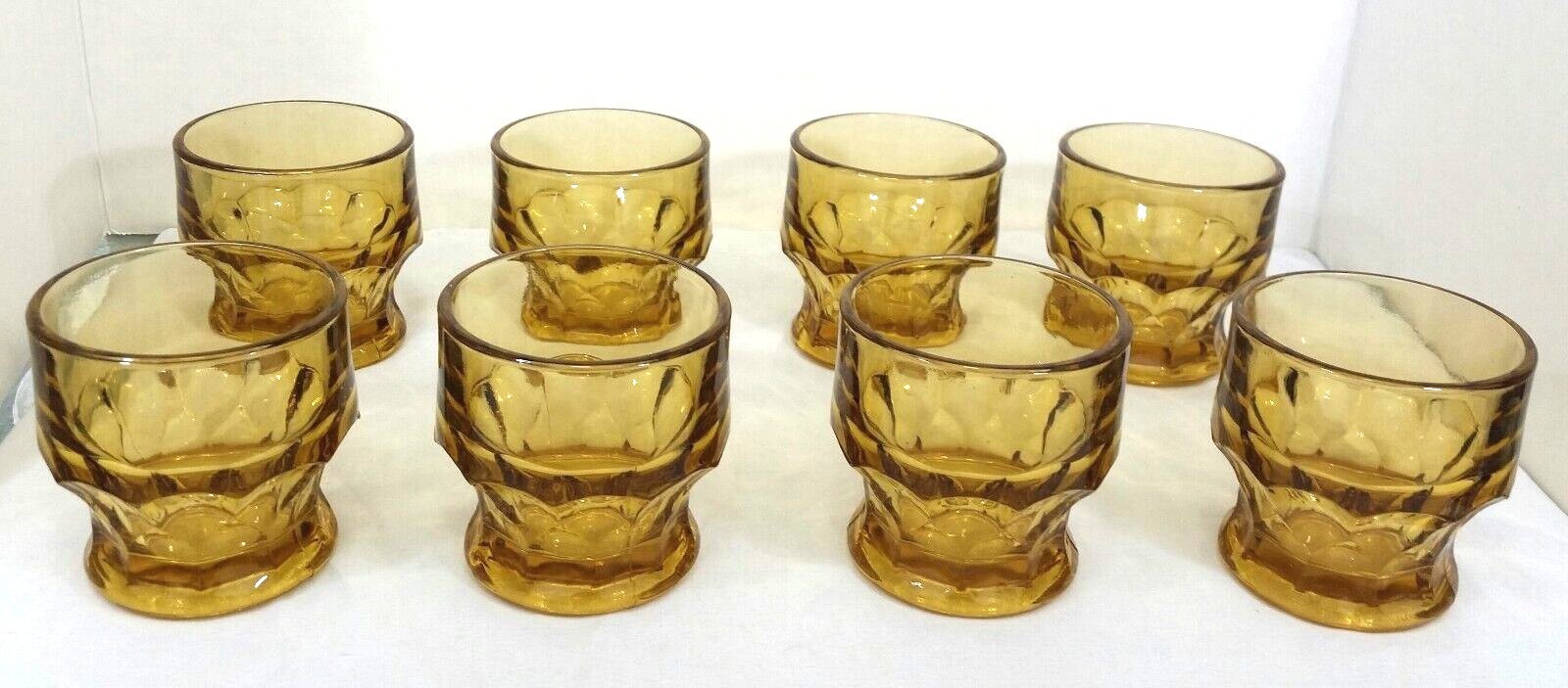 Set of 8 Vintage Amber Brown Depression Glass Thick Bar Barrel Shot
