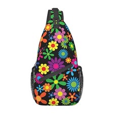 Pattern Printed Sling Bag for Women Men Crossbody One Size Hippie Flowers