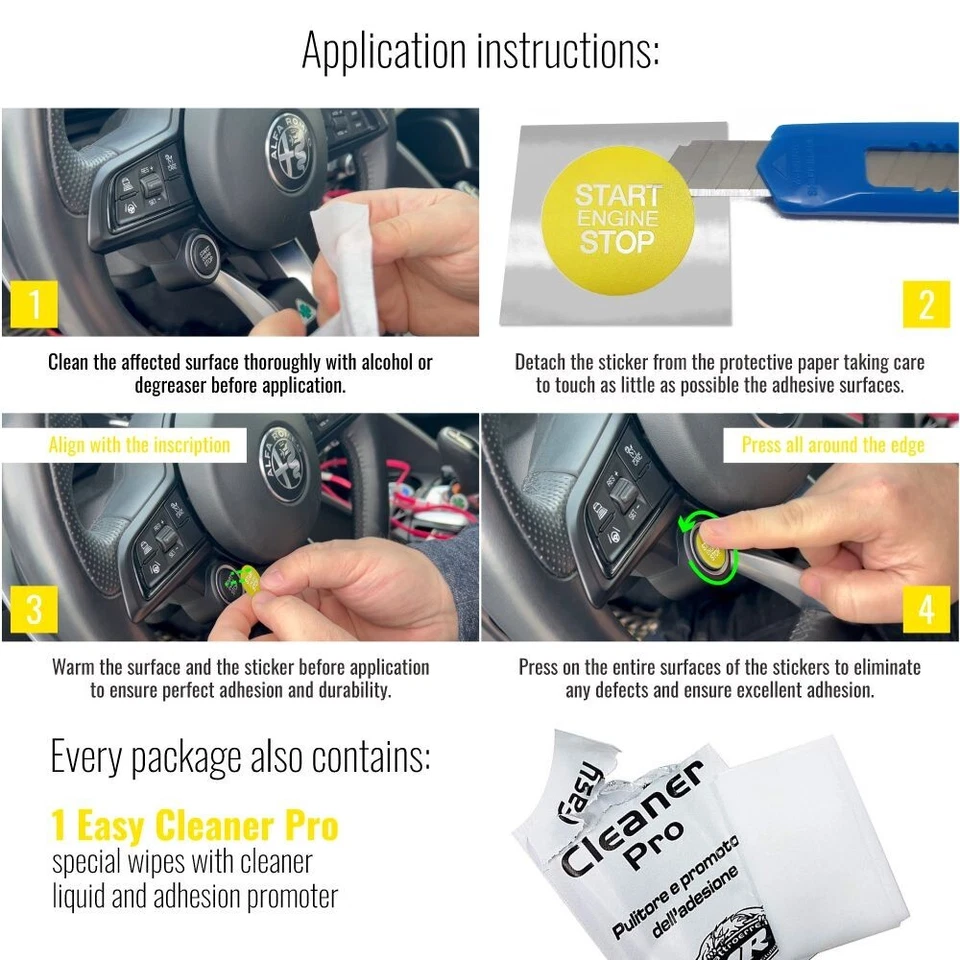 Adesivi Start Engine per Alfa Romeo Giulia Stelvio e Tonale, Giallo, Set da 2 - Immagine 4 di 4