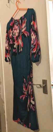 Phase Eight Teal Floral Print Dress Size 16 Ruched Midi New with Tags - Picture 7 of 8