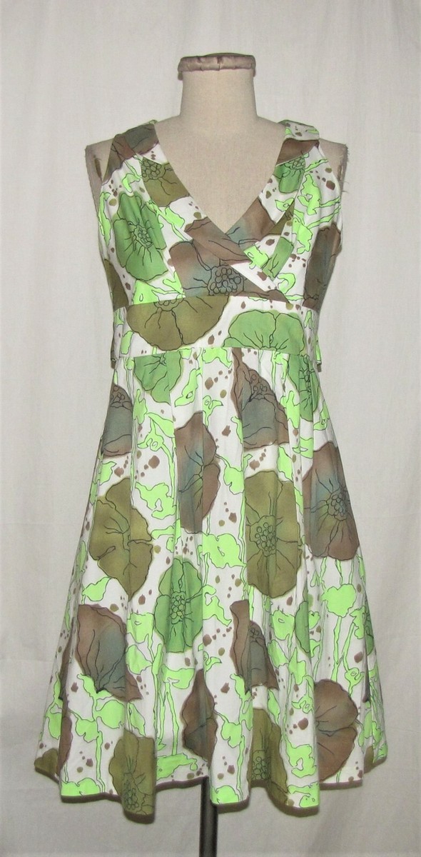 eva franco green dress Fit & Flare w/Button Back Straps Cotton Green-Multi Floral 10 Metal Cabinet Pulls
