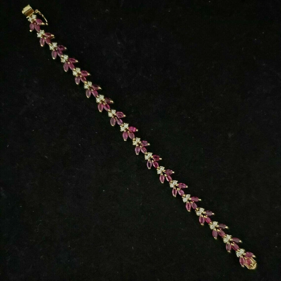 12,40 Ct Marquise Cut Simulierte Rosa Saphir Tennisarmband 14K Gelb - Bild 3 von 4