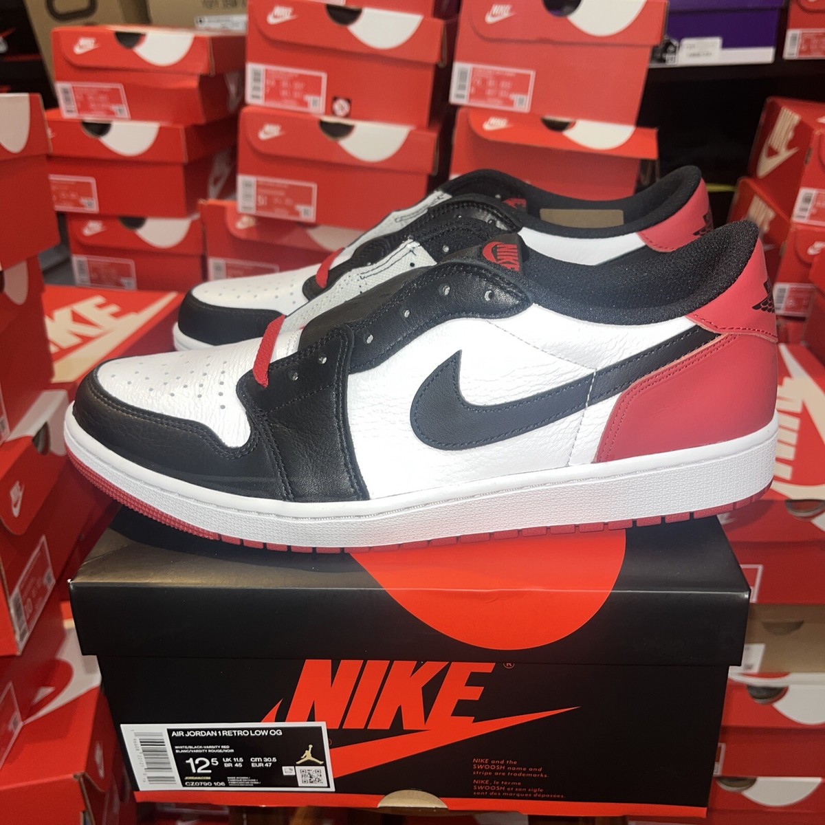 Size 12.5 - Jordan 1 Low Retro OG Black Toe | eBay