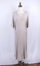 Catherines T-Shirt Midi Dress Size OX Brown White Striped Lace Up V-Neck