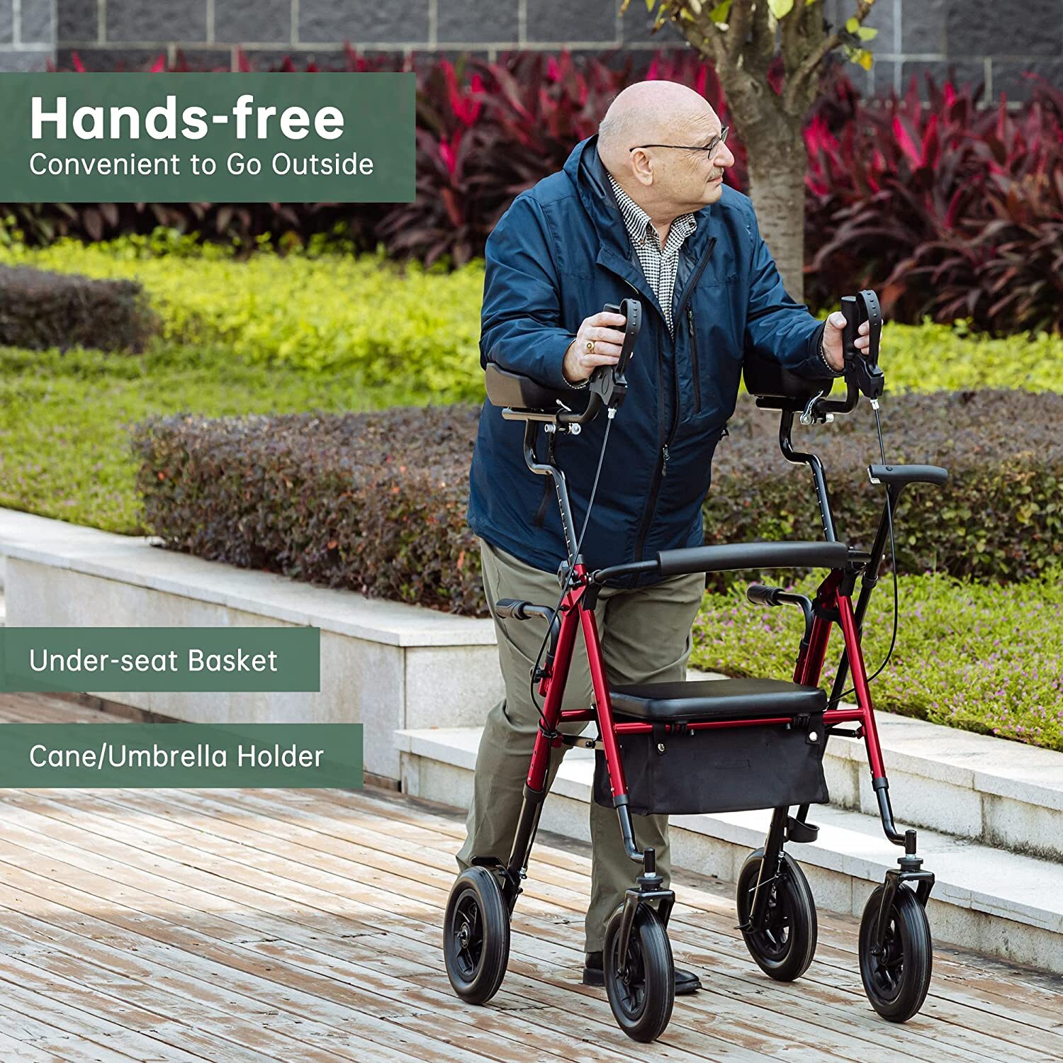 10’’ BEYOUR WALKER Upright Rollator Walker Upgrade Walking Rolling