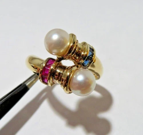 18K YG LADIES PEARL SWIRL RING SZ 7.25  3.92 grams ( G132862-2)