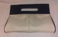 Este Lauder Handbag Purse Off-white And Navy Never Used Faux Leather Handle Trim