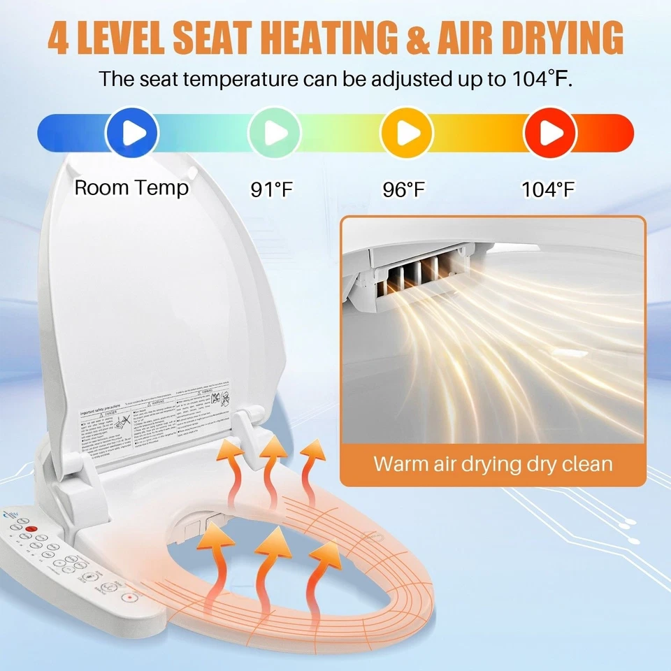 Electric Bidet Toilet Seat Smart Elongated Auto Deodorization Heated 110V US - Image 4 of 4