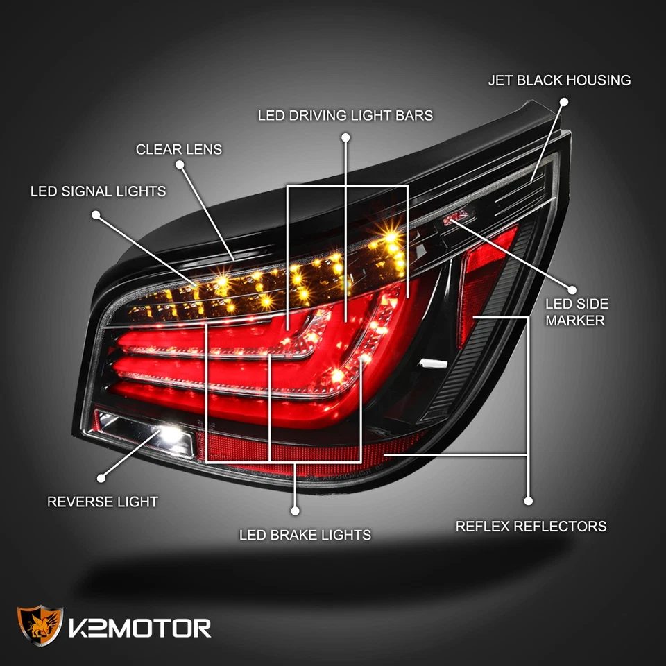 Jet Black Fits 2004-2007 BMW E60 5-Series 525i LED Bar Tail Lights Brake Lamps Foto 3 de 4