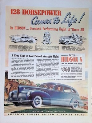 Original 1940 Hudson Eight Ad: Blue Sedan Car Bonneville Salt Flats John Cobb