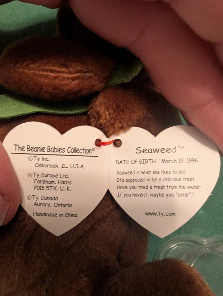 Ty Beanie Baby Babies Seaweed The Otter With Original Tags RARE Tag Error  - Image 3 of 4