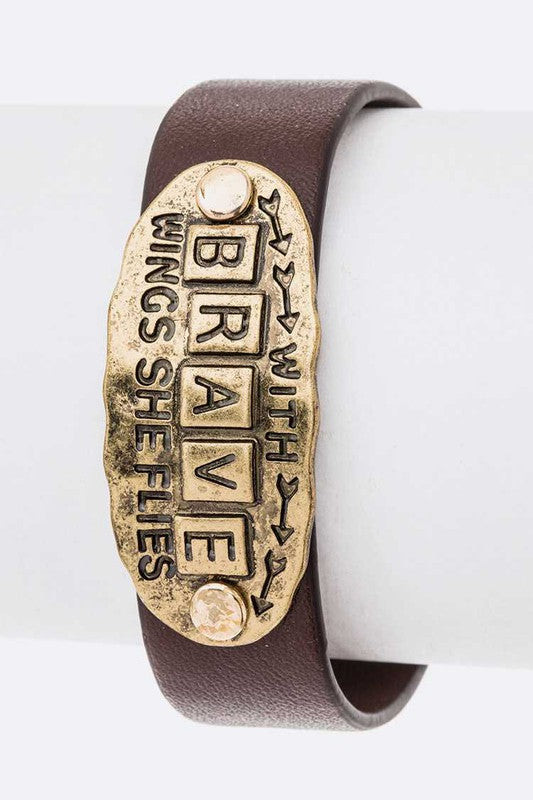 BRAVE Embossed Tag Leather Bracelet