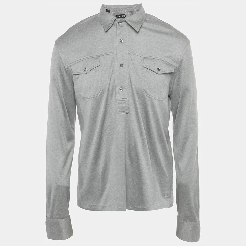 Camiseta Polo Tom Ford Gris Algodón Manga Larga M