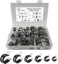 52pc Rubber Cushion Insulated Clamp Stainless Steel Cable Clamps Assortment Kit
