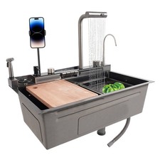Stainless Steel Single Slot Digital Kitchen Sink Faucet Flying Rain Waterfall