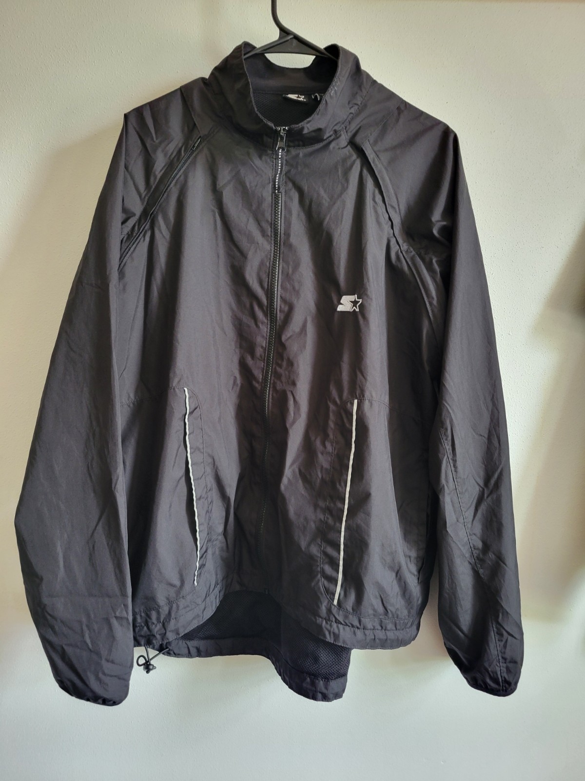 Men's Large Black Starter Lined Windbreaker Jacket