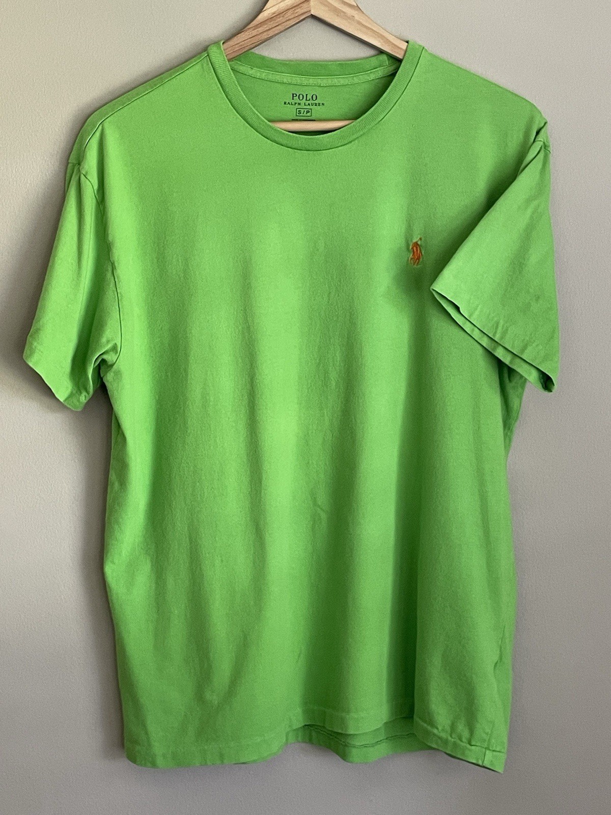 Polo Ralph Lauren uomo S verde lime con logo pony arancione girocollo