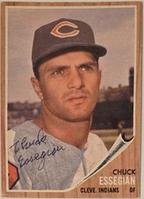 1962  TOPPS Chuck Essegian Auto Card #379 Cleveland Indians Vintage Signed MLB