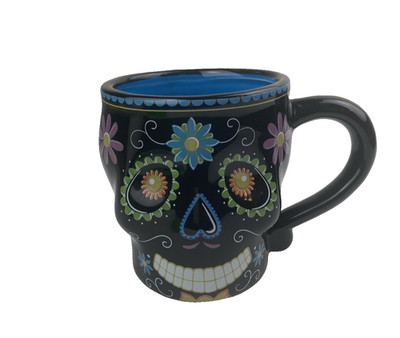 Day of the Dead Skull 3-D Mug Oversized Black with Aqua