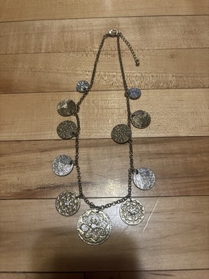 Two Layer Discs Silver Toned Necklace 